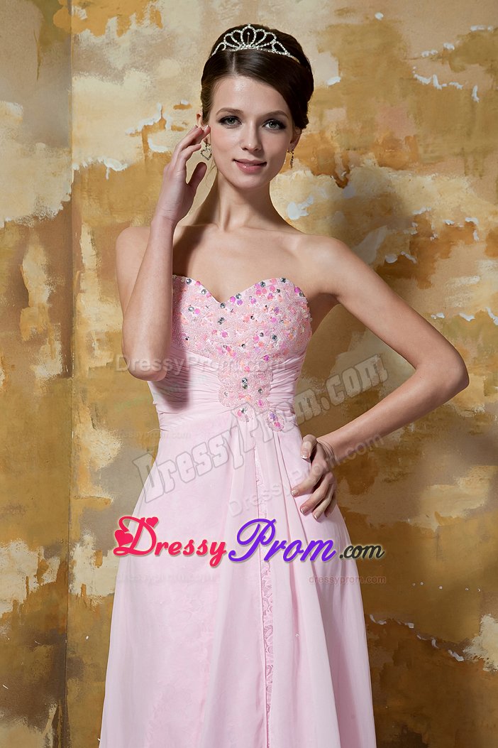 Gorgeous Pink Strapless Prom Gowns Sweetheart Beading Sweep Train
