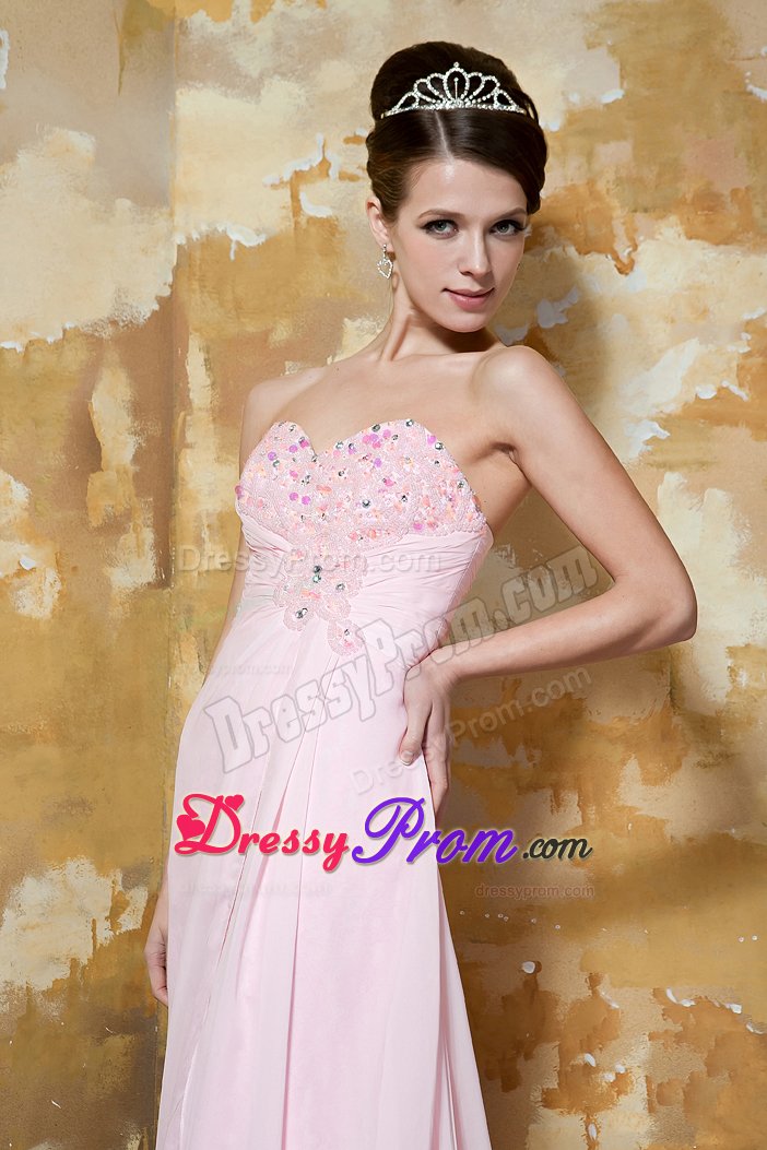 Gorgeous Pink Strapless Prom Gowns Sweetheart Beading Sweep Train