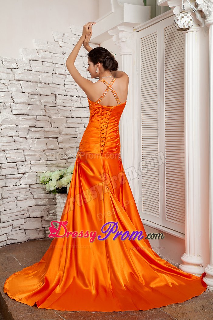 Beautiful Beaded Straps Prom Celebrity Dresses Sweetheart Sweep Train
