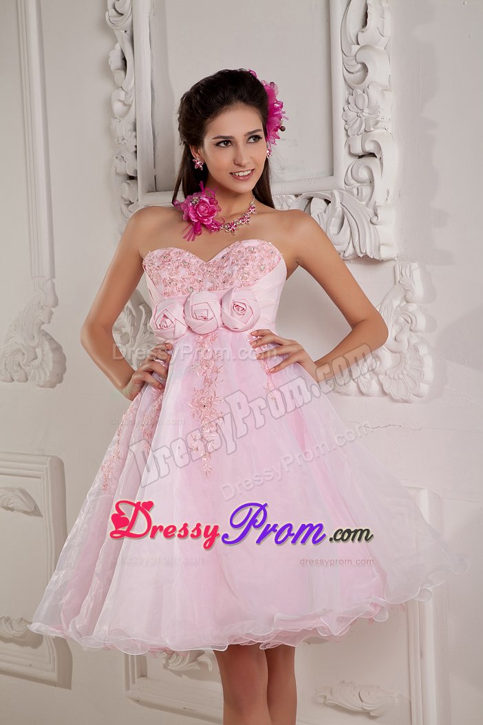 Organza Sweetheart Prom Dress Beading Hand Made Flowers Mini-length
