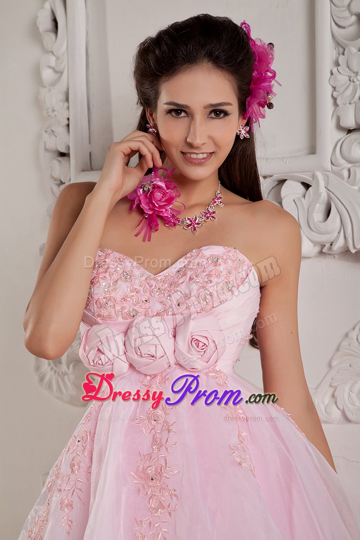 Organza Sweetheart Prom Dress Beading Hand Made Flowers Mini-length