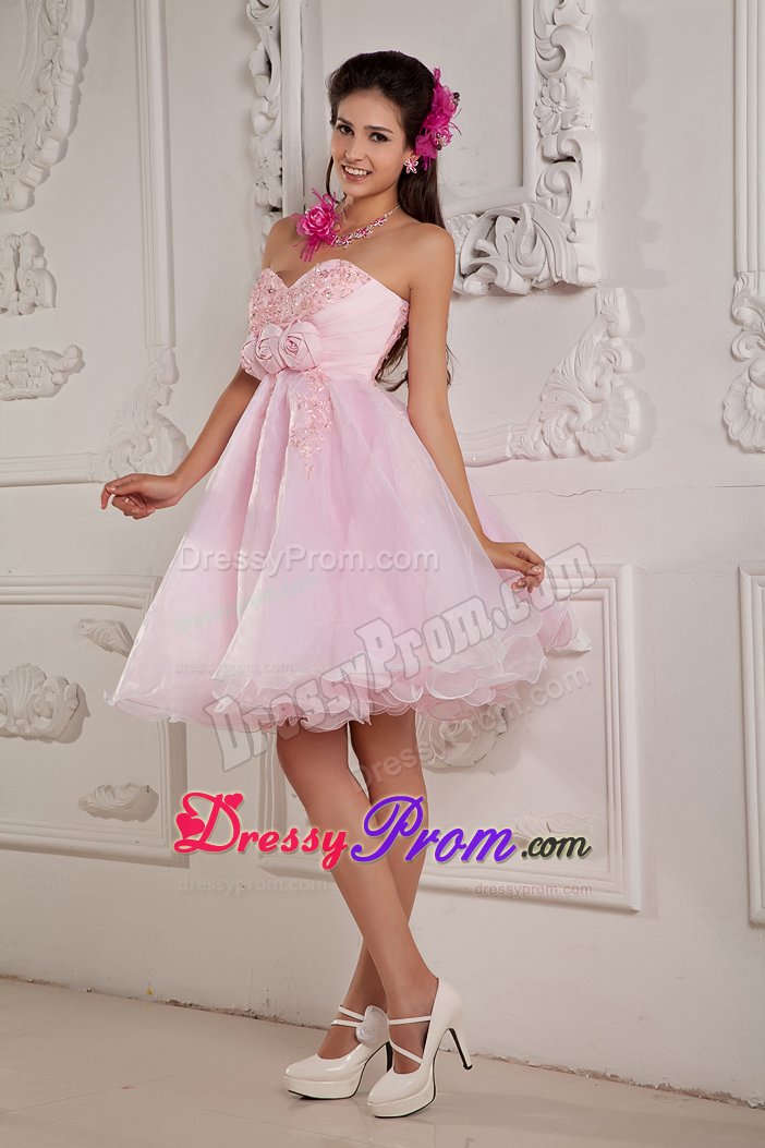 Organza Sweetheart Prom Dress Beading Hand Made Flowers Mini-length