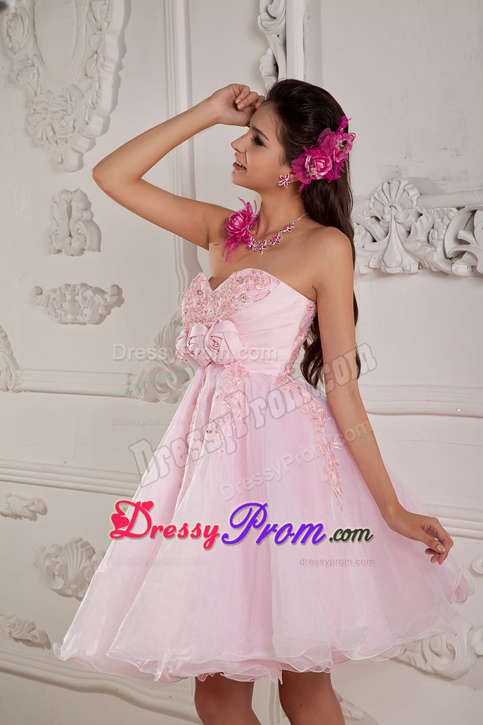 Organza Sweetheart Prom Dress Beading Hand Made Flowers Mini-length