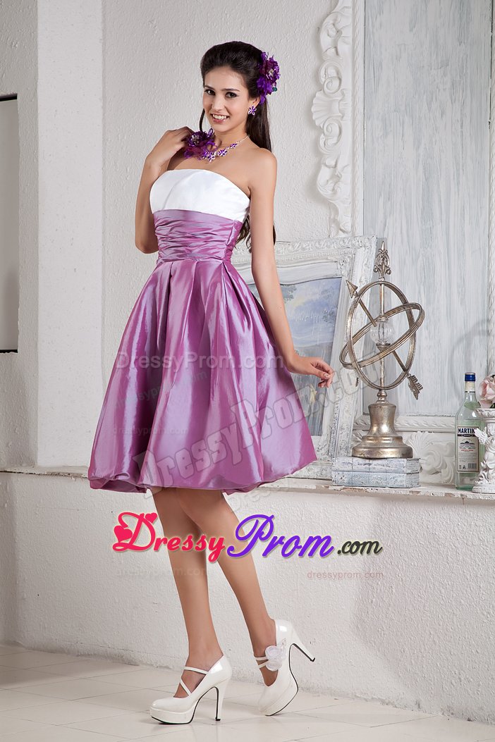 Attractive Taffeta Purple Prom Holiday Dress Strapless with Knee-length