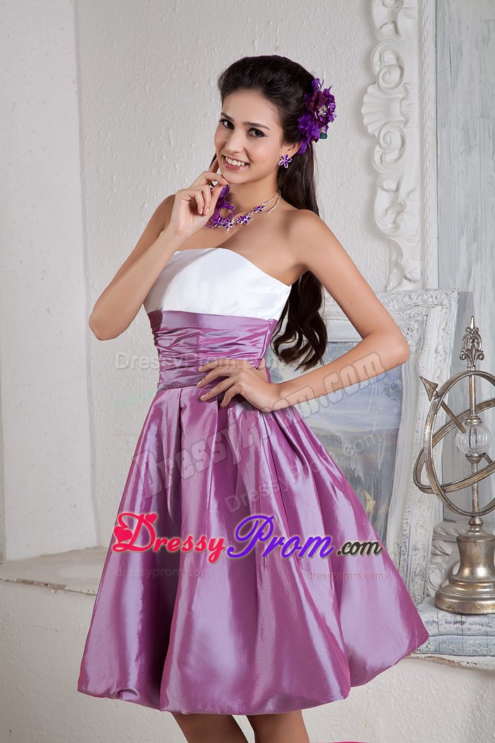 Attractive Taffeta Purple Prom Holiday Dress Strapless with Knee-length