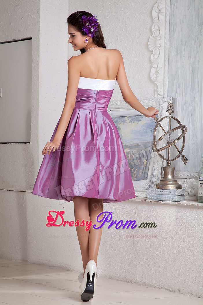 Attractive Taffeta Purple Prom Holiday Dress Strapless with Knee-length