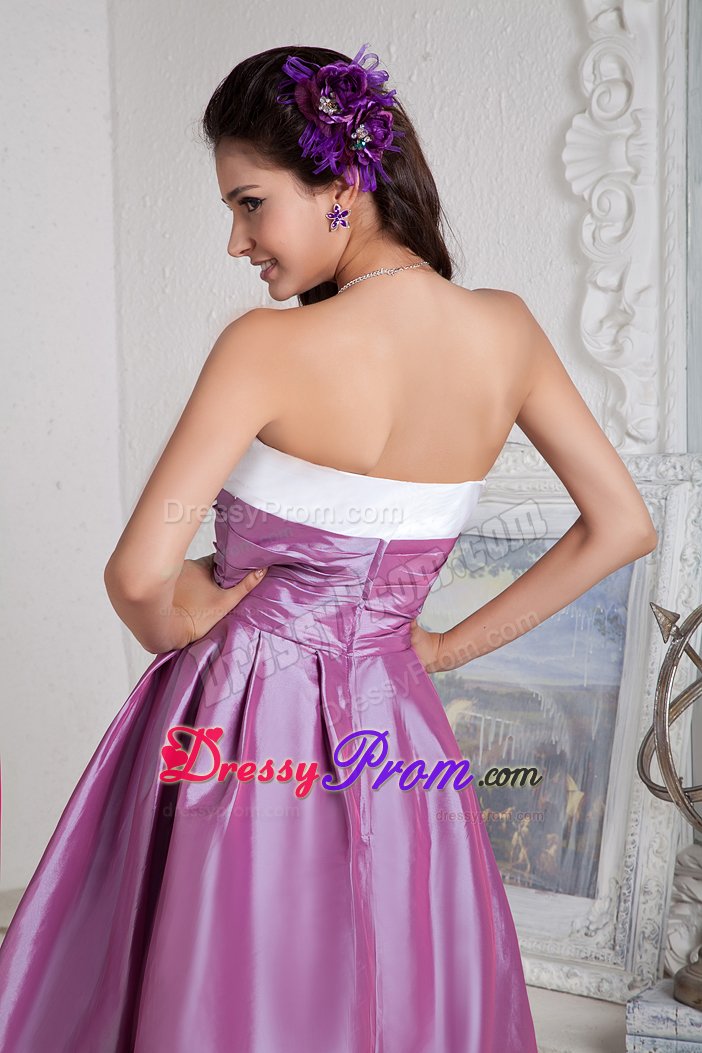 Attractive Taffeta Purple Prom Holiday Dress Strapless with Knee-length