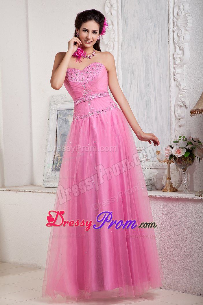 Pretty Sweetheart Beaded Prom Gowns Tulle Floor-length Lace up Back