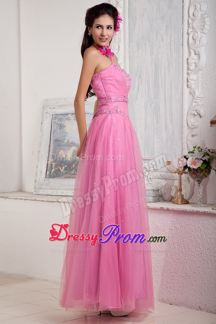 Pretty Sweetheart Beaded Prom Gowns Tulle Floor-length Lace up Back