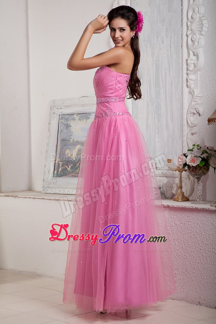 Pretty Sweetheart Beaded Prom Gowns Tulle Floor-length Lace up Back
