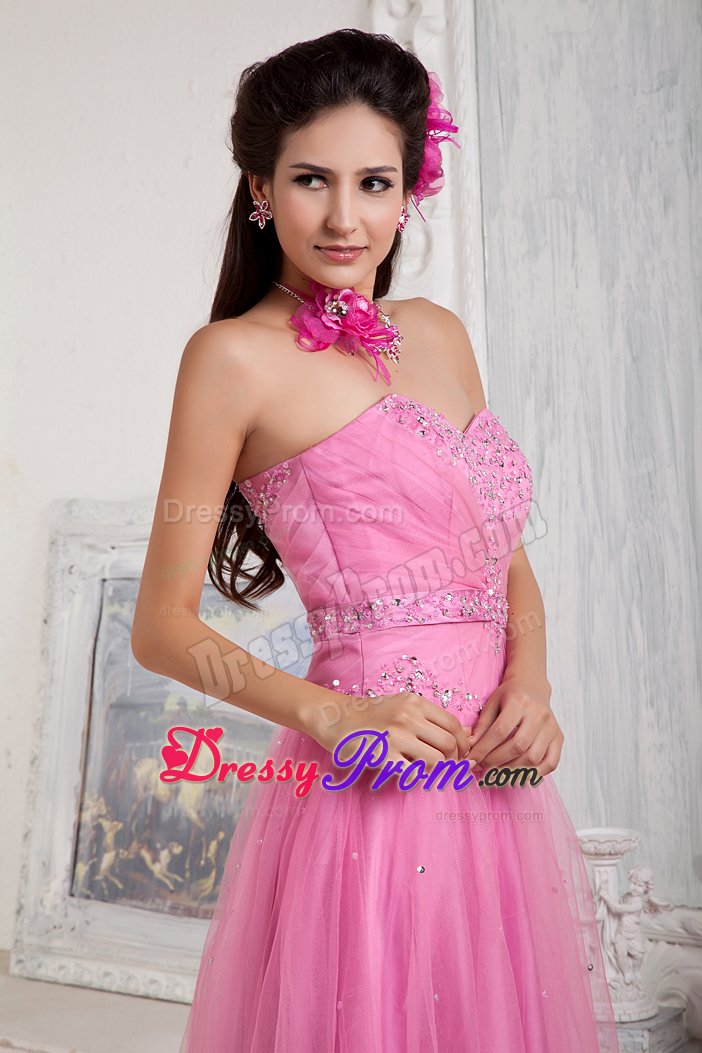 Pretty Sweetheart Beaded Prom Gowns Tulle Floor-length Lace up Back
