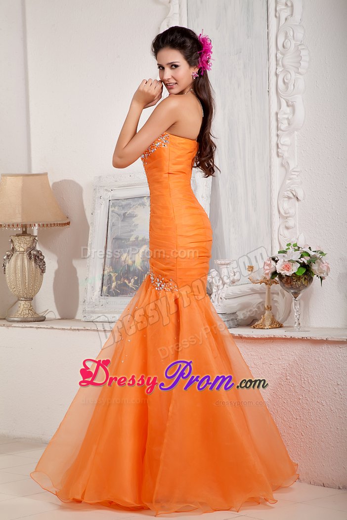 Eye Catching Beaded Sweetheart Orange Dress for Prom Queen