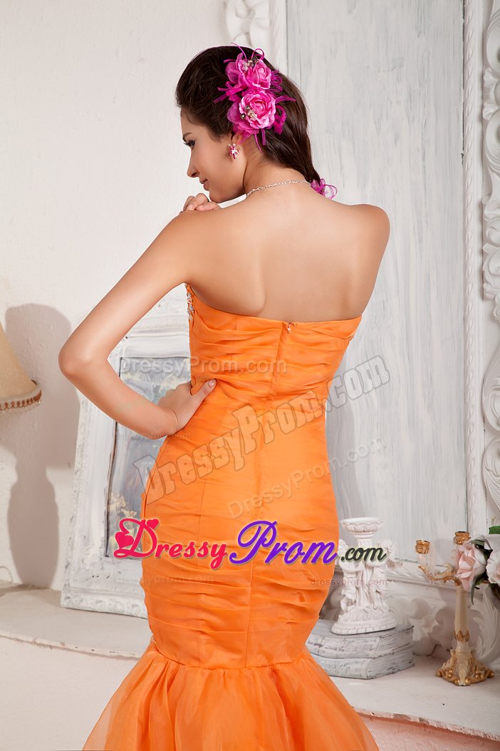 Eye Catching Beaded Sweetheart Orange Dress for Prom Queen