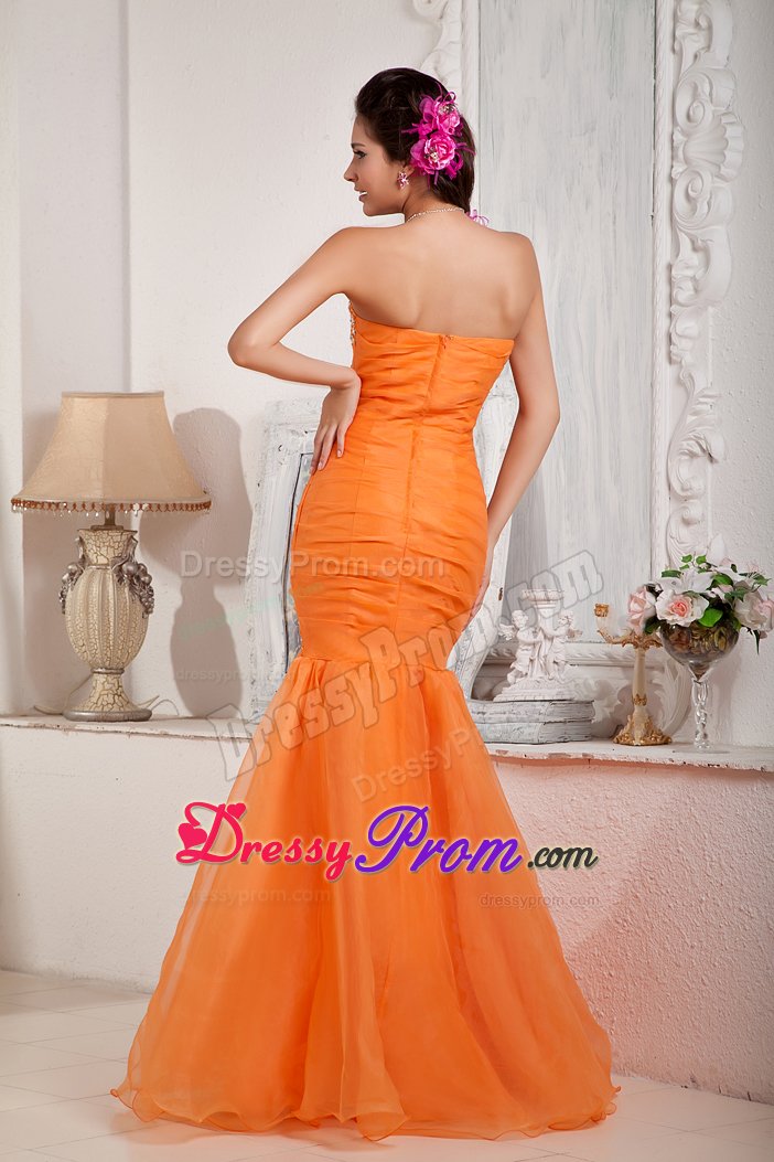 Eye Catching Beaded Sweetheart Orange Dress for Prom Queen