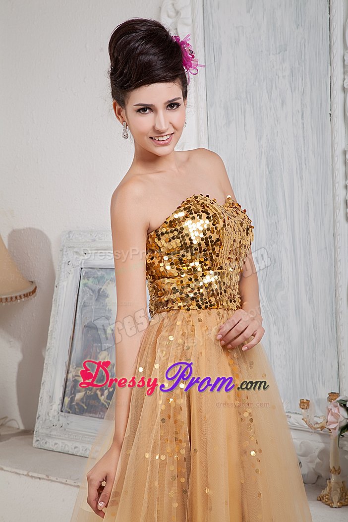 Tulle Sequins Sweetheart Gold Prom Celebrity Dress Wholesale