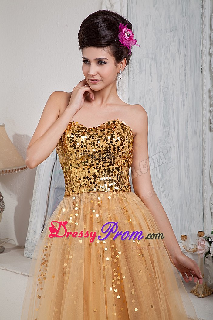 Tulle Sequins Sweetheart Gold Prom Celebrity Dress Wholesale