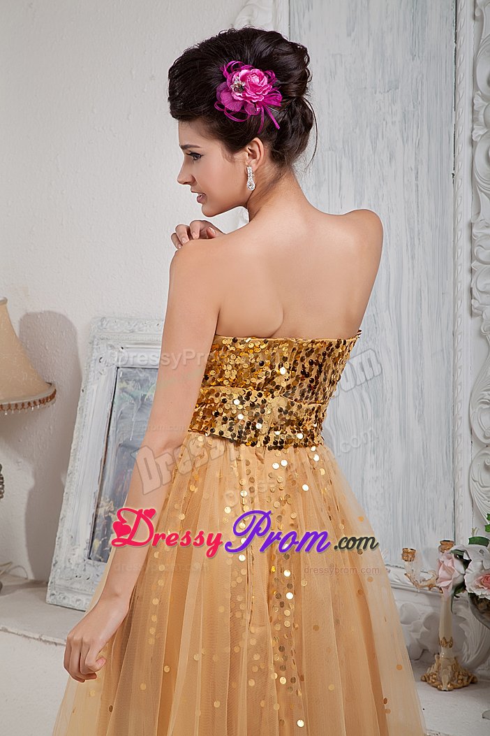 Tulle Sequins Sweetheart Gold Prom Celebrity Dress Wholesale