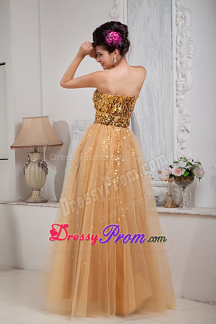 Tulle Sequins Sweetheart Gold Prom Celebrity Dress Wholesale