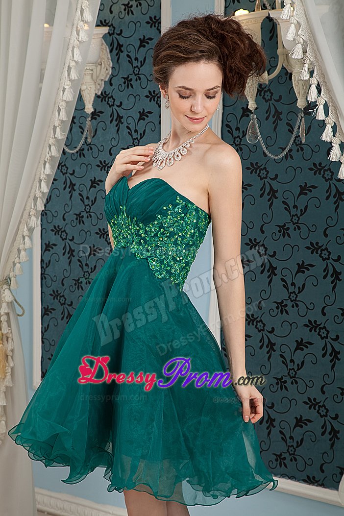 Puffy Appliqued Dark Green Mini Prom Graduation Dresses