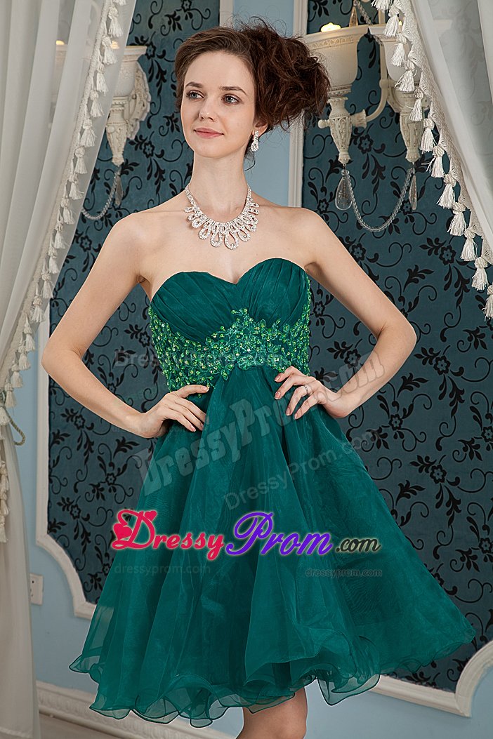 Puffy Appliqued Dark Green Mini Prom Graduation Dresses
