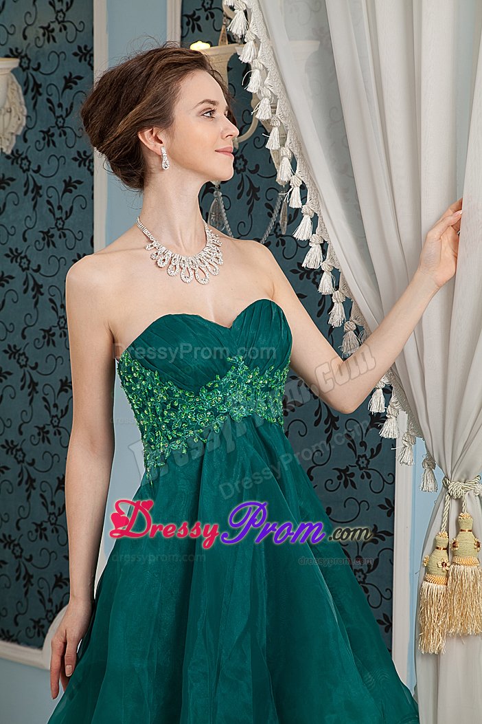 Puffy Appliqued Dark Green Mini Prom Graduation Dresses