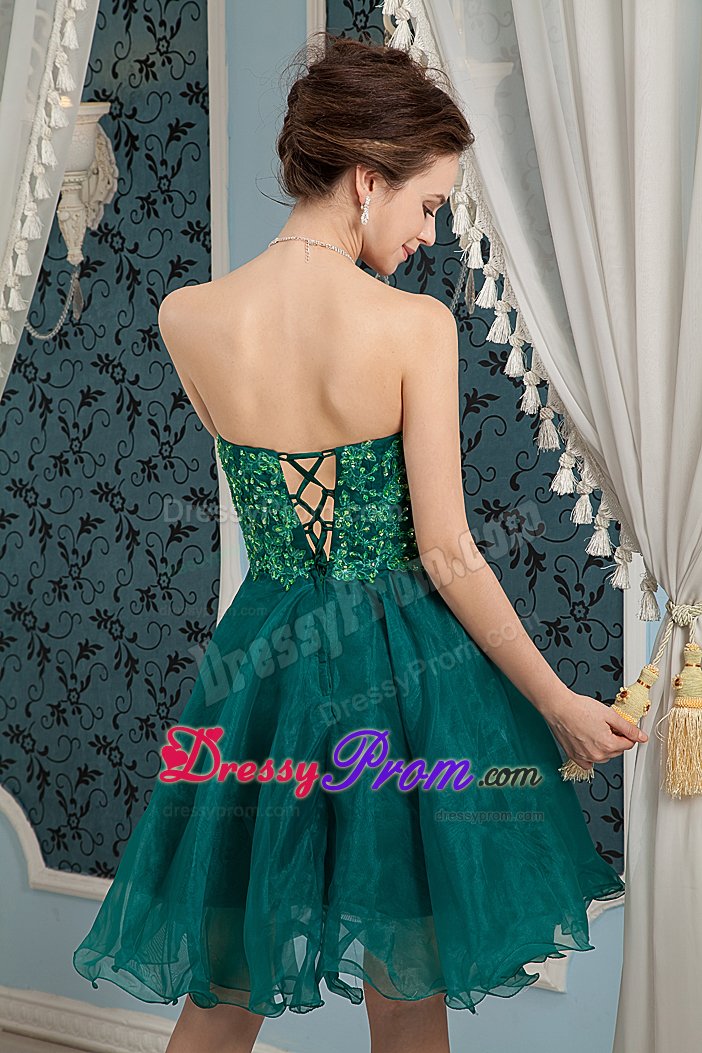 Puffy Appliqued Dark Green Mini Prom Graduation Dresses