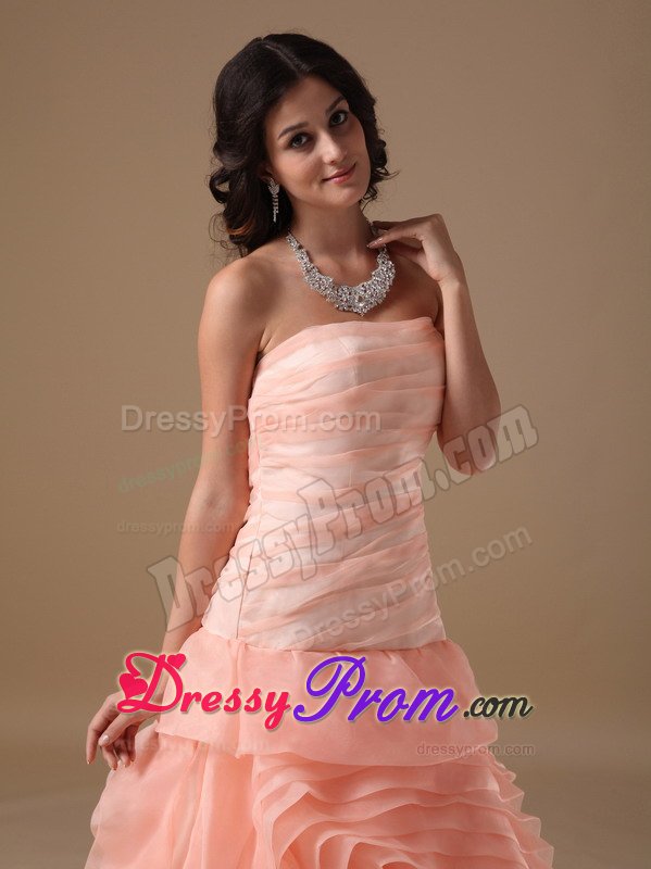 Brush Train Watermelon Red Prom Dress with Rolling Flowers