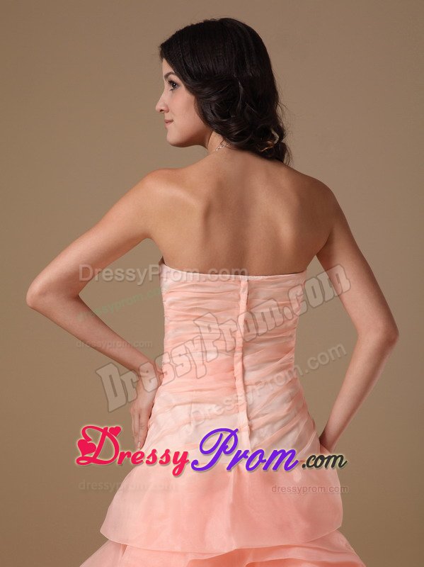 Brush Train Watermelon Red Prom Dress with Rolling Flowers