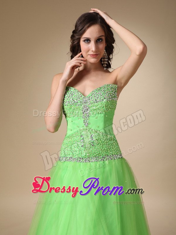 Spring Green Taffeta Tulle Sweetheart Beaded Long Prom Dress