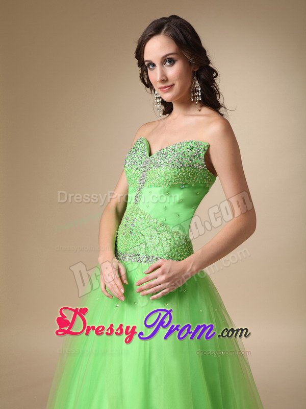 Spring Green Taffeta Tulle Sweetheart Beaded Long Prom Dress