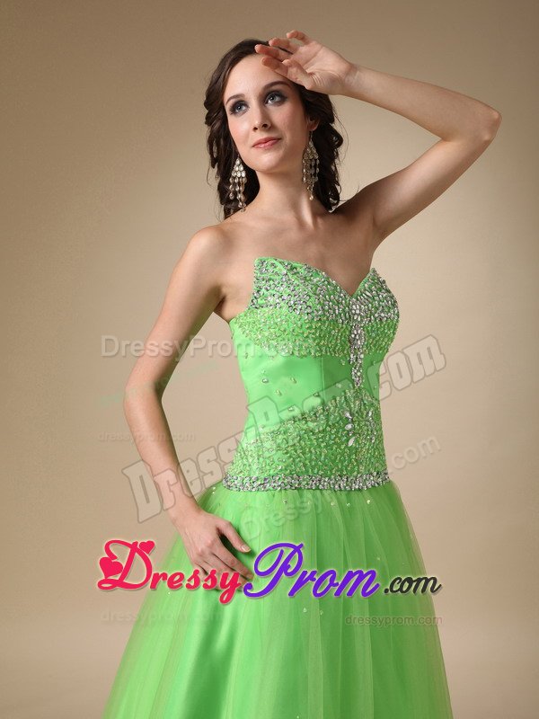 Spring Green Taffeta Tulle Sweetheart Beaded Long Prom Dress