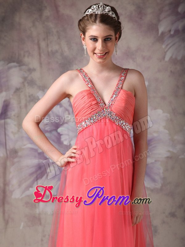 V-neck Beaded Ruched Watermelon Prom Dress in West Yorkshire