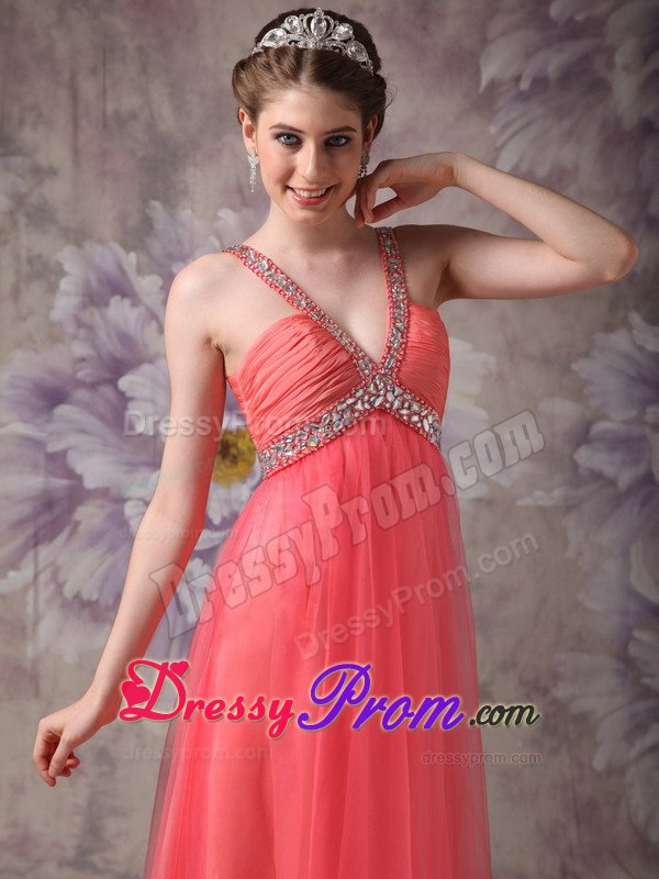 V-neck Beaded Ruched Watermelon Prom Dress in West Yorkshire