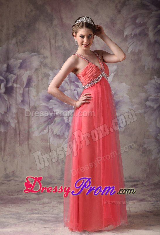 V-neck Beaded Ruched Watermelon Prom Dress in West Yorkshire