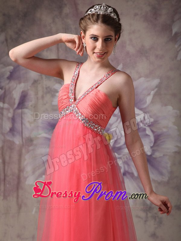 V-neck Beaded Ruched Watermelon Prom Dress in West Yorkshire