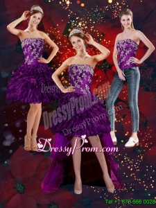 2015 Beautiful Purple Strapless Prom Skirts with Embroidery and Ruffles