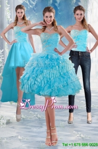2015 Delicate Sweetheart Baby Blue Prom Skirts with Appliques and Ruffles
