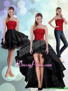 2015 Discount Strapless Beading Prom Skirts in Red and Black