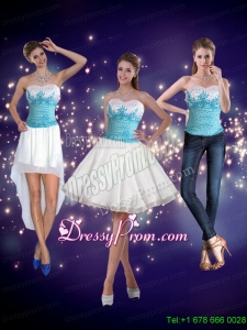 2015 Modest Embroidery Sweetheart Prom Skirts in White and Blue
