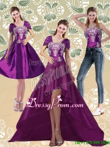 Classical High Low Embroidery Dark Purple Prom Skirts for 2015