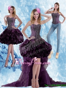 Elegant High Low Dark Purple Prom Skirts with Ruffled Layers and Beading