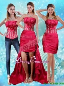 Elegant Strapless Embroidery Red Prom Skirts with Hand Made Flower and Embroidery