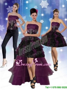 High Low Strapless 2015 Prom Skirts with Ruffles and Embroidery