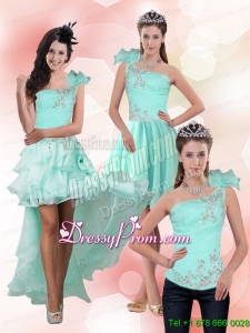 Modest Apple Green One Shoulder Prom Skirts with Beading for 2015