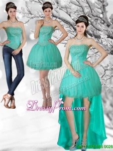 Unique Apple Green Strapess High Low Prom Skirts with Beading