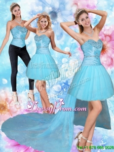Unique High Low Sweetheart Beading Prom Skirts in Baby Blue