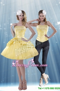Delicate 2015 Strapless Beading and Pick Ups Prom Skirts in Yellow