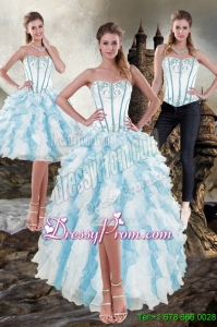 Elegant Sweetheart White and Blue 2015 Prom Skirts with Appliques and Ruffles
