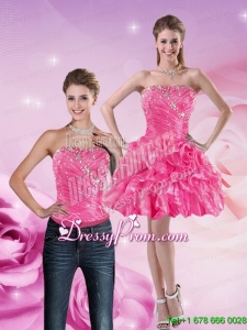 Gorgeous 2015 Strapless Hot Pink Prom Skirts with Beading and Ruffles