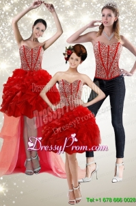 New Style 2015 Red Prom Skirts with Beading and Ruffles